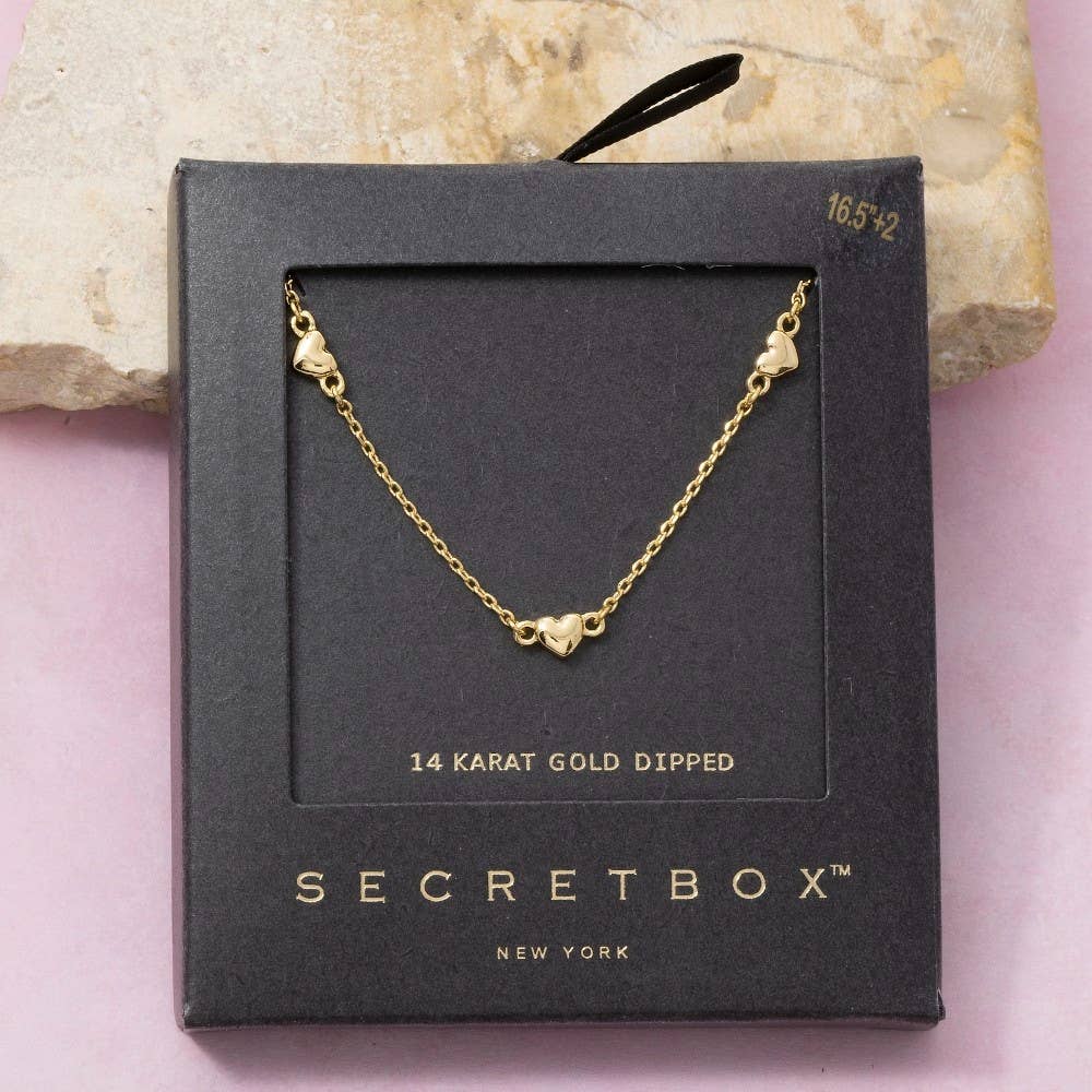 14K Gold Dipped Triple Heart Station Necklace