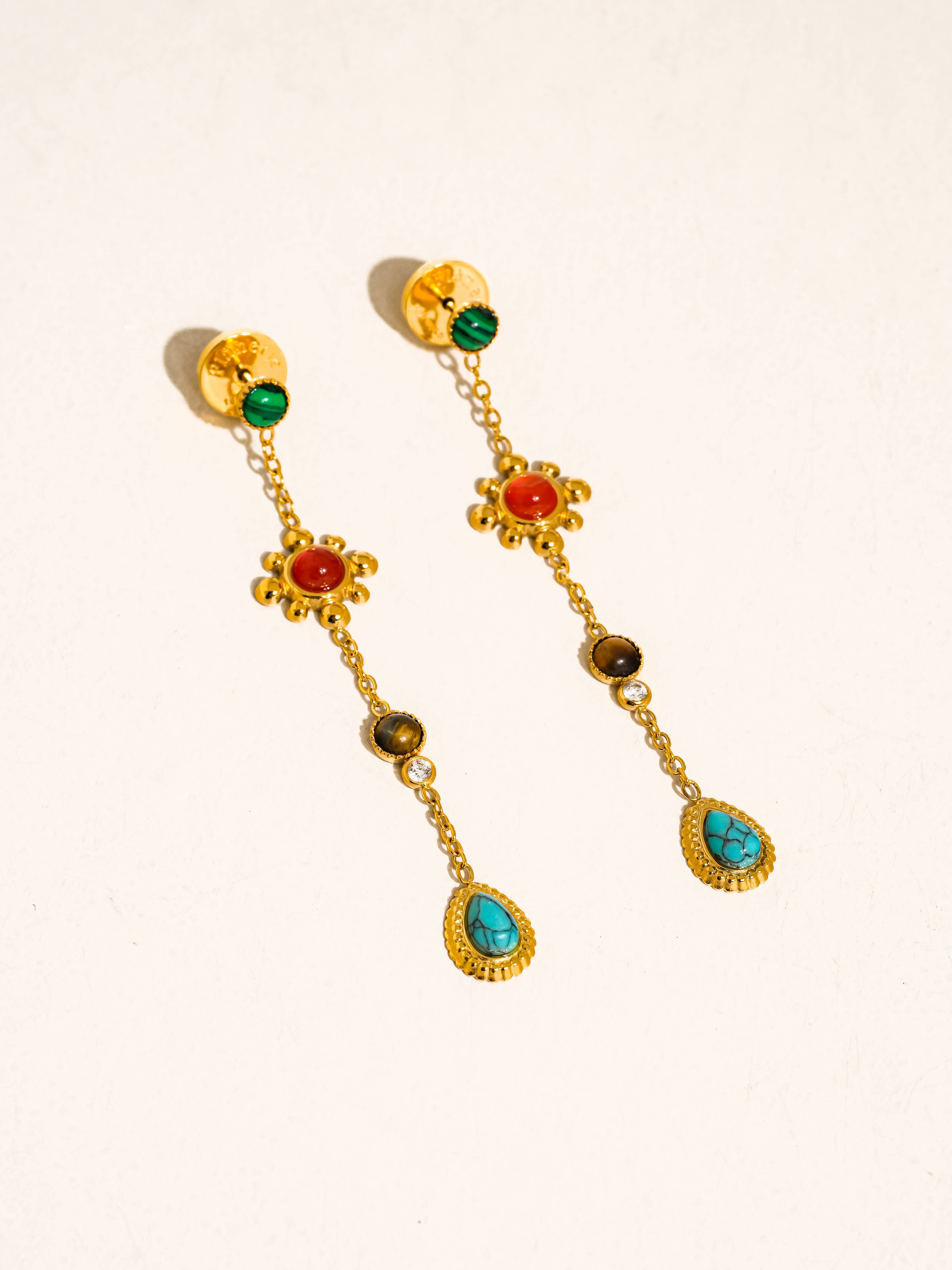 Boho Gemstone Drop Earrings 18K Gold Non-Tarnish