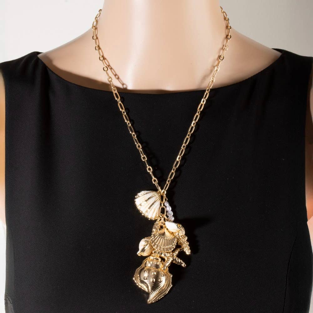 Gold Sea Charm Cluster Chain Necklace