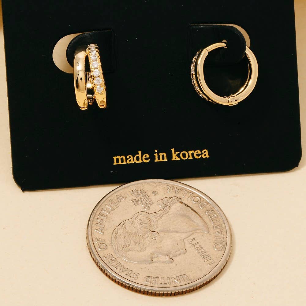 Cz Pave Layered Hinge Hoop Earrings