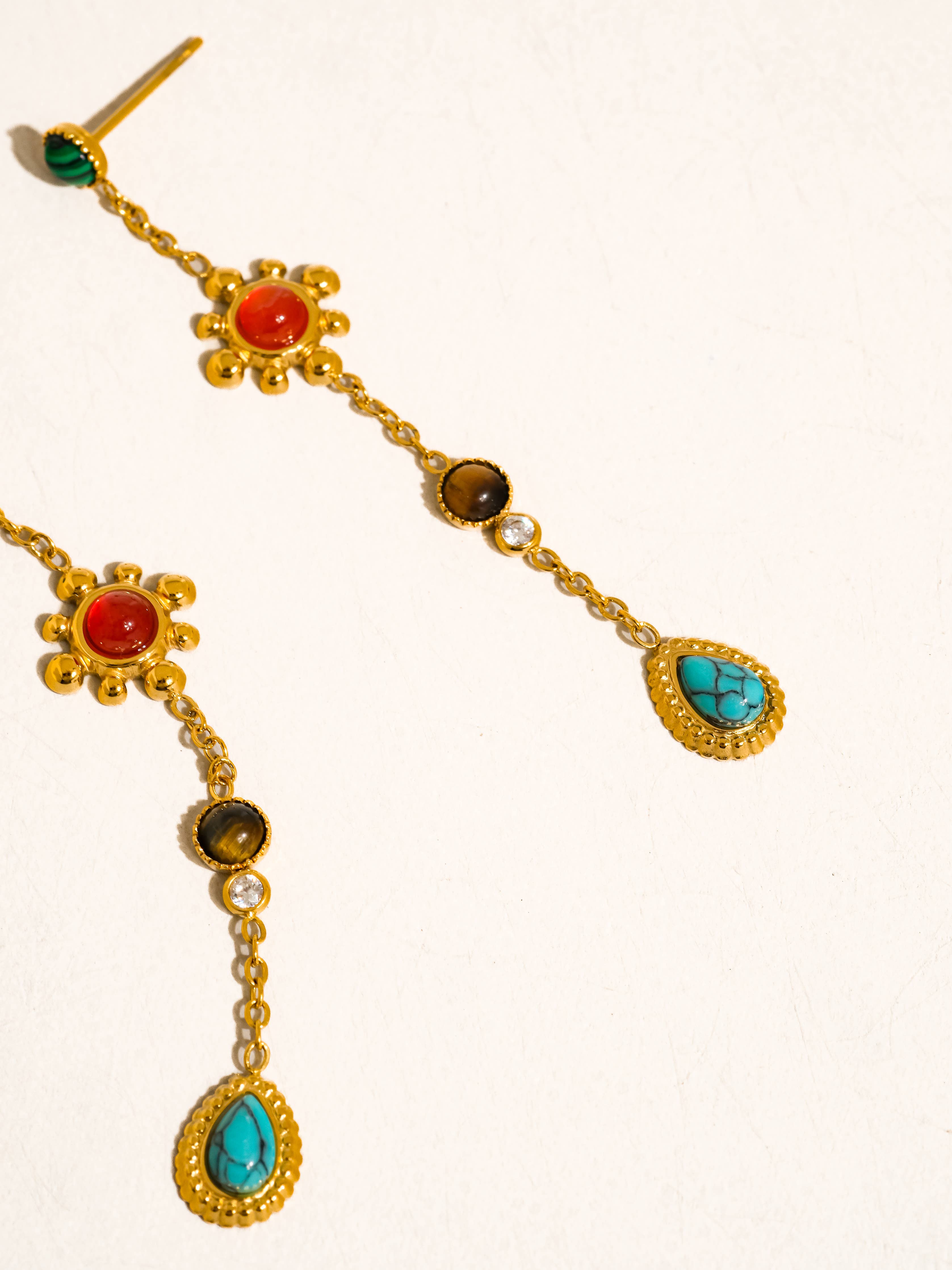 Boho Gemstone Drop Earrings 18K Gold Non-Tarnish