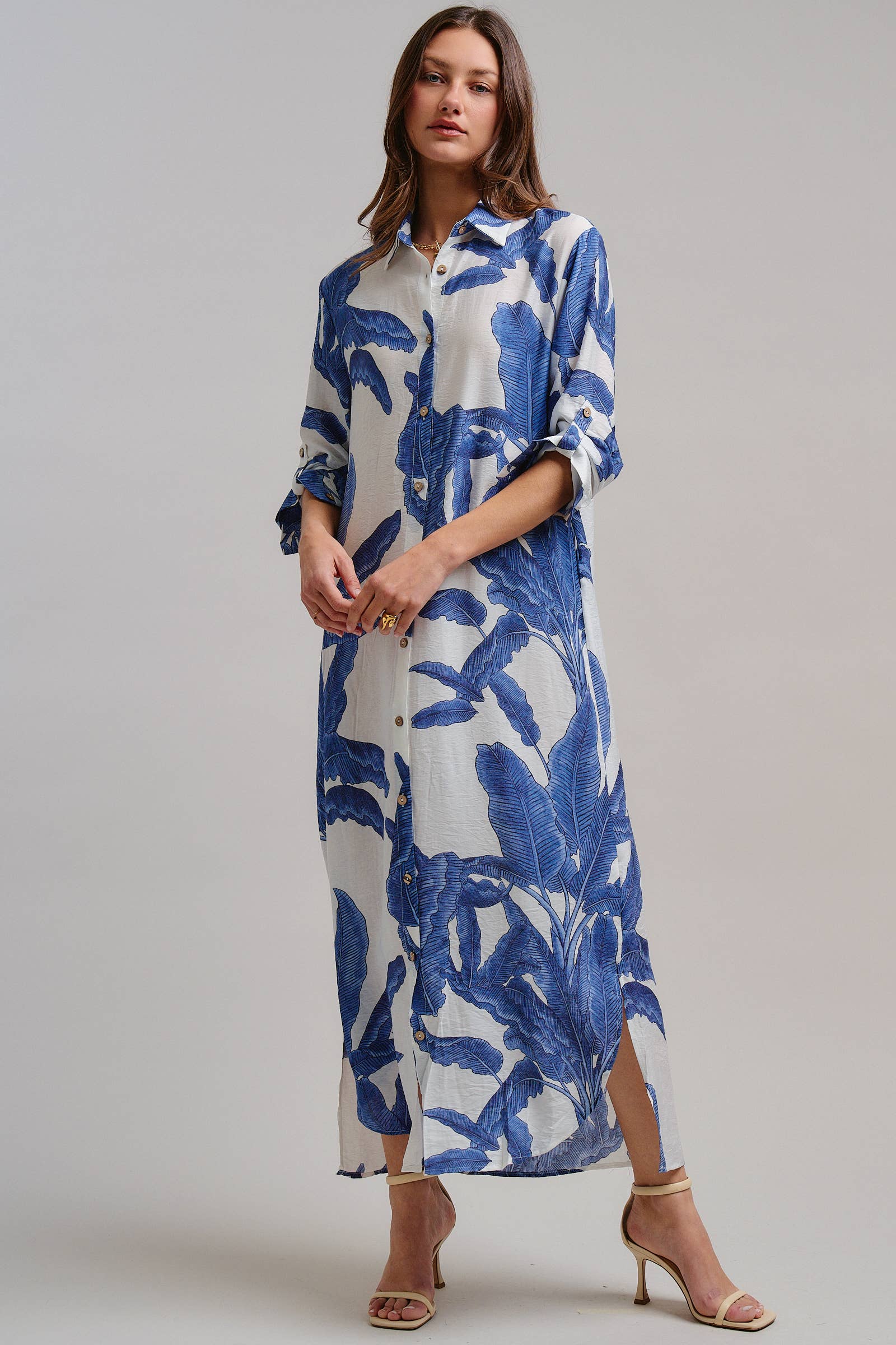 Tropical Paradise Button Down Collared Vacation Dress
