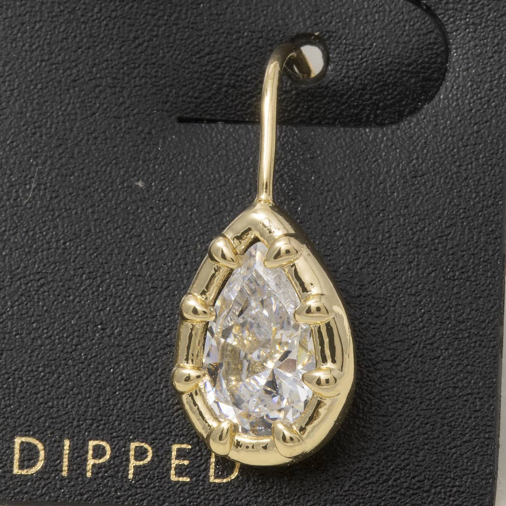 Gold Dipped Teardrop Cz Bezel Drop Earrings