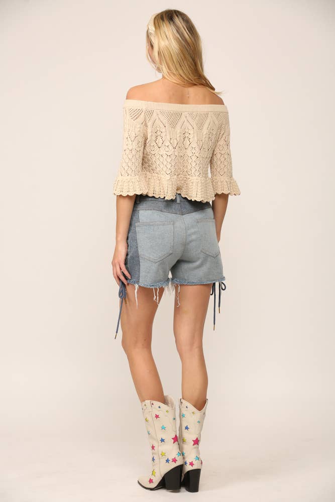 Crochet Off Shoulder Knit Top