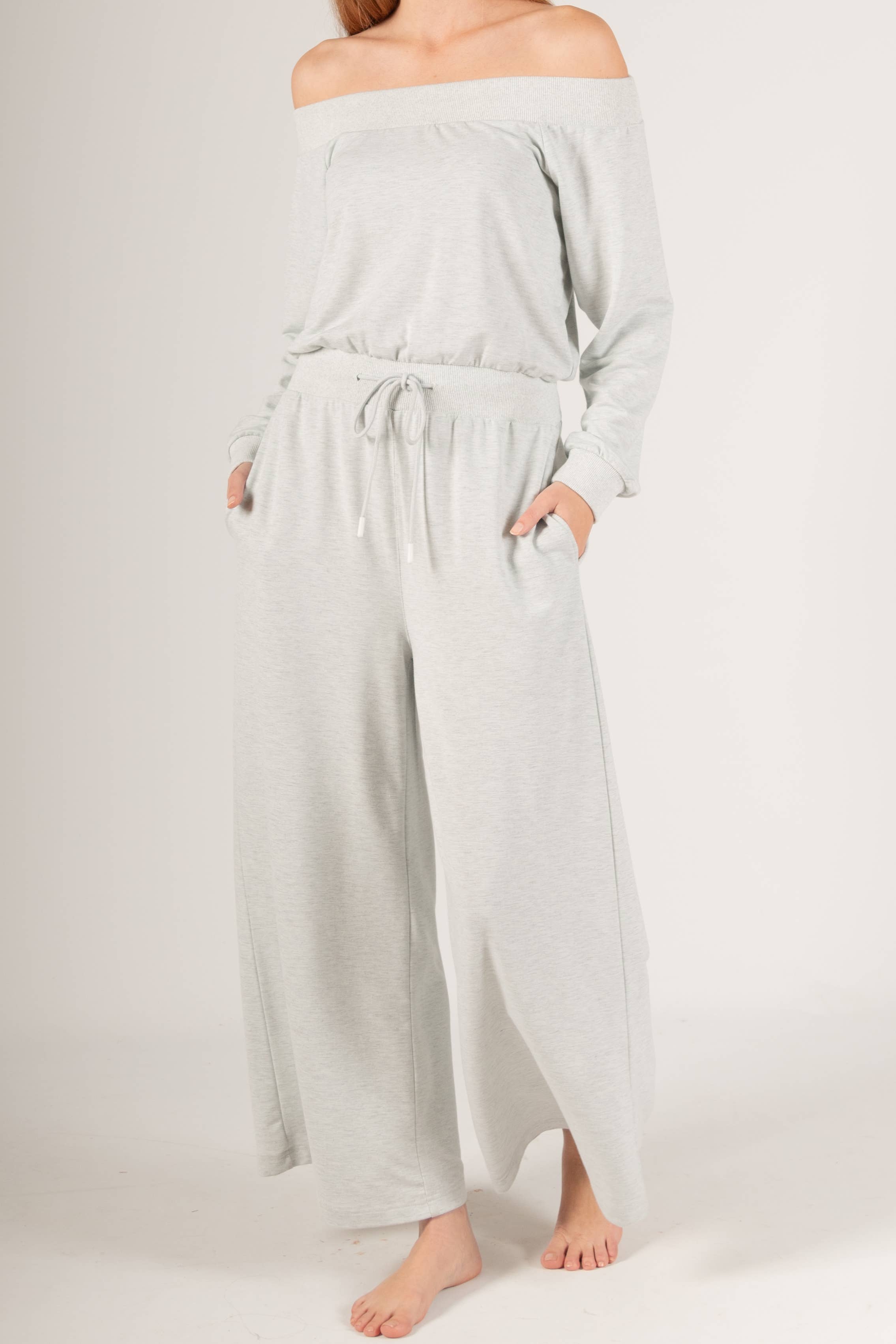French Terry Off Shoulder Jumpsuit