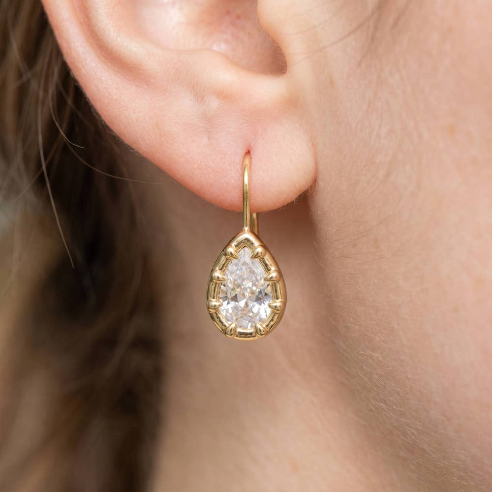 Gold Dipped Teardrop Cz Bezel Drop Earrings