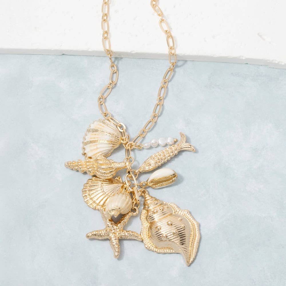 Gold Sea Charm Cluster Chain Necklace