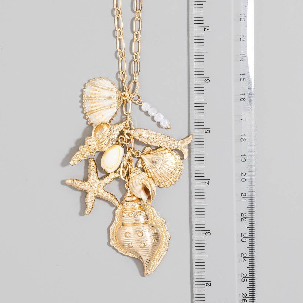Gold Sea Charm Cluster Chain Necklace