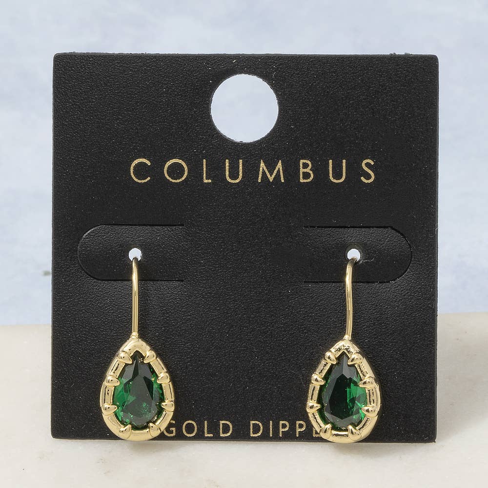 Gold Dipped Teardrop Cz Bezel Drop Earrings
