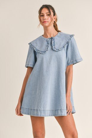 Denim Ruffle Collar Swing Dress Denim Ruffle Collar Swing Dress