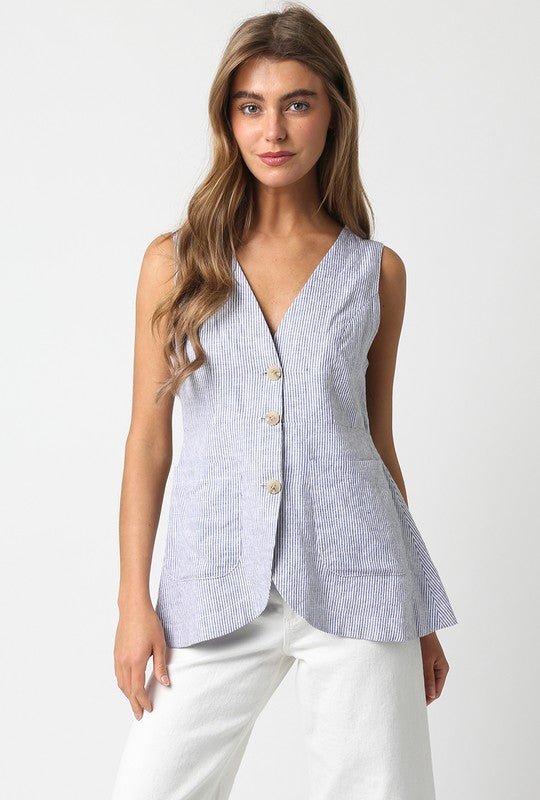Marta Pinstripe Button Vest