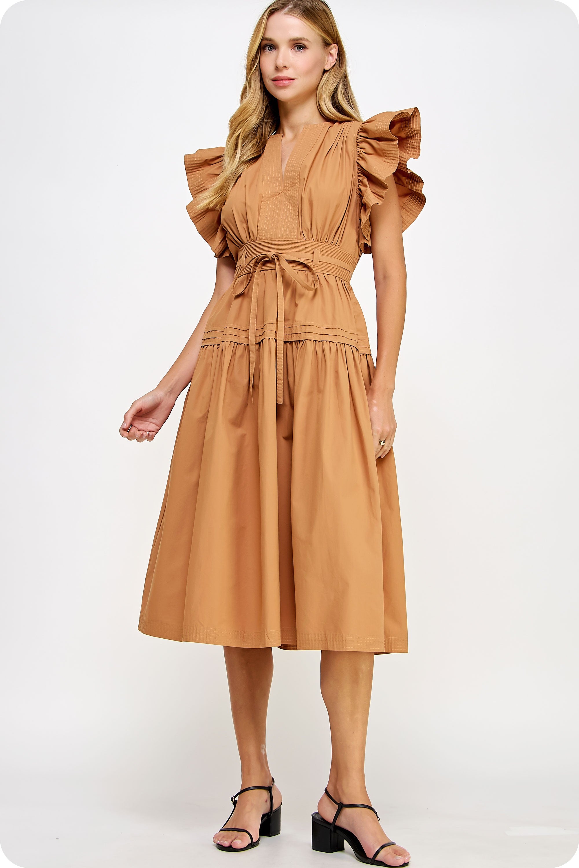Mocha Flutter Sleeve Dress Large
