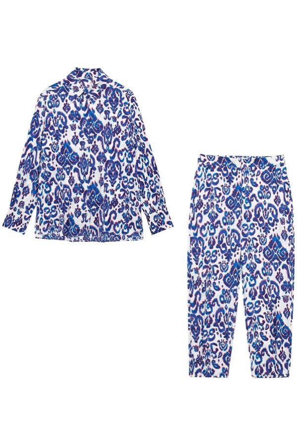 Two Piece Blue Ikat Pants Set