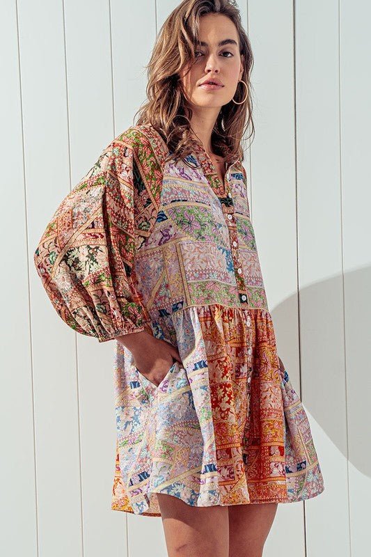 Boho Print Shirt Dress