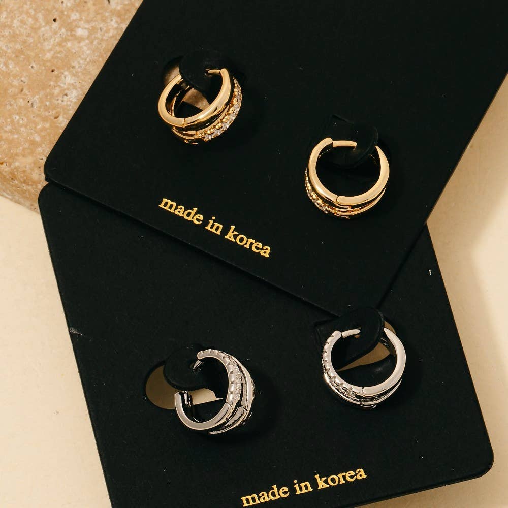 Cz Pave Layered Hinge Hoop Earrings