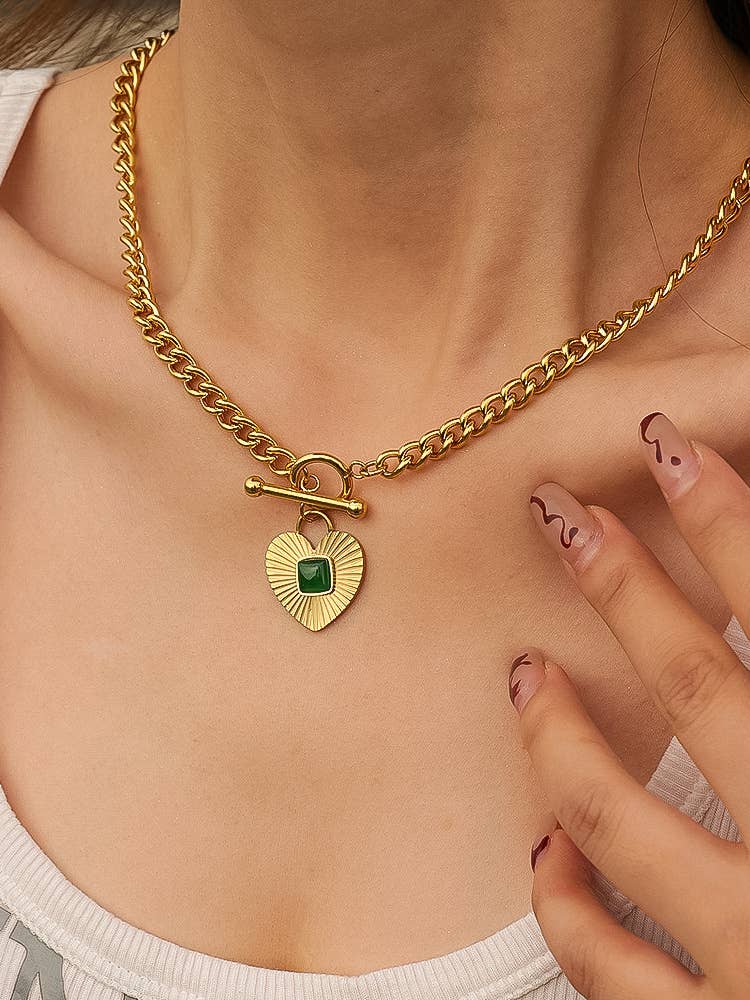 Green Stone Heart Necklace