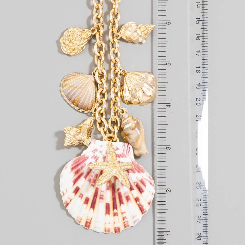 Large Sea Shell Pendant And Charms Necklace