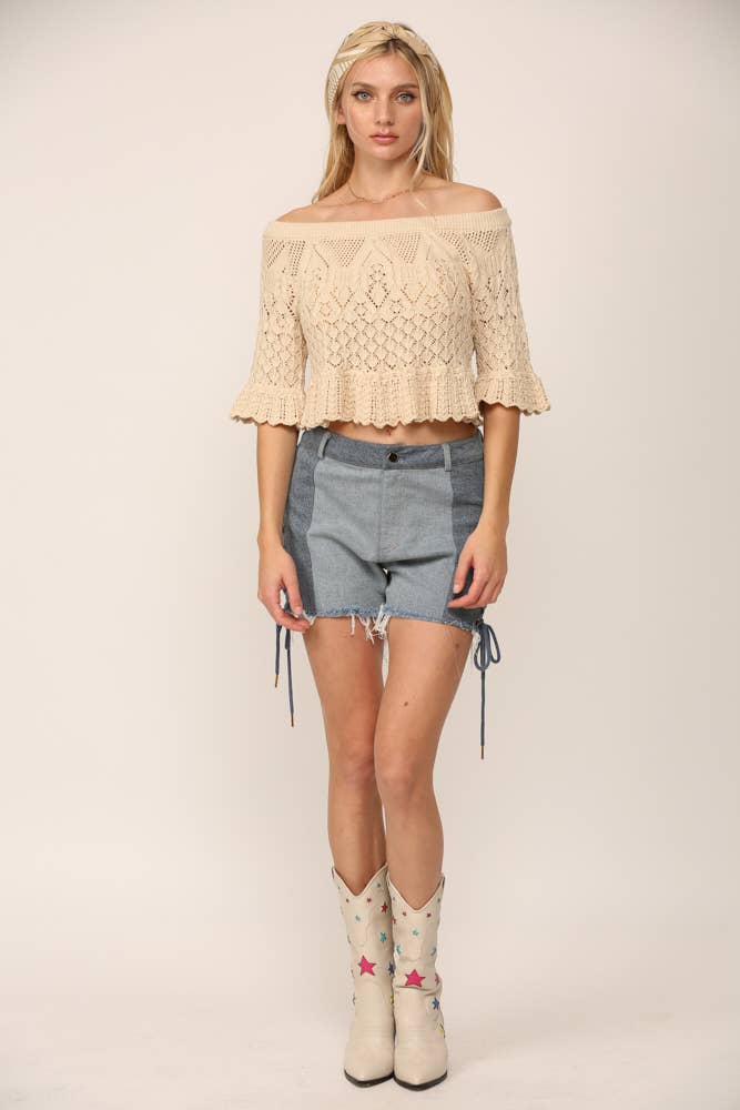 Crochet Off Shoulder Knit Top