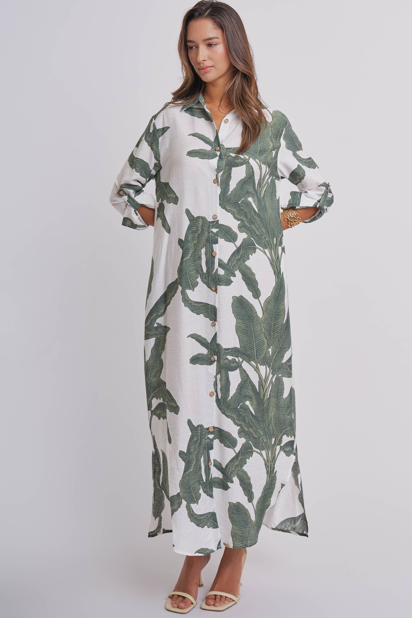 Tropical Paradise Button Down Collared Vacation Dress