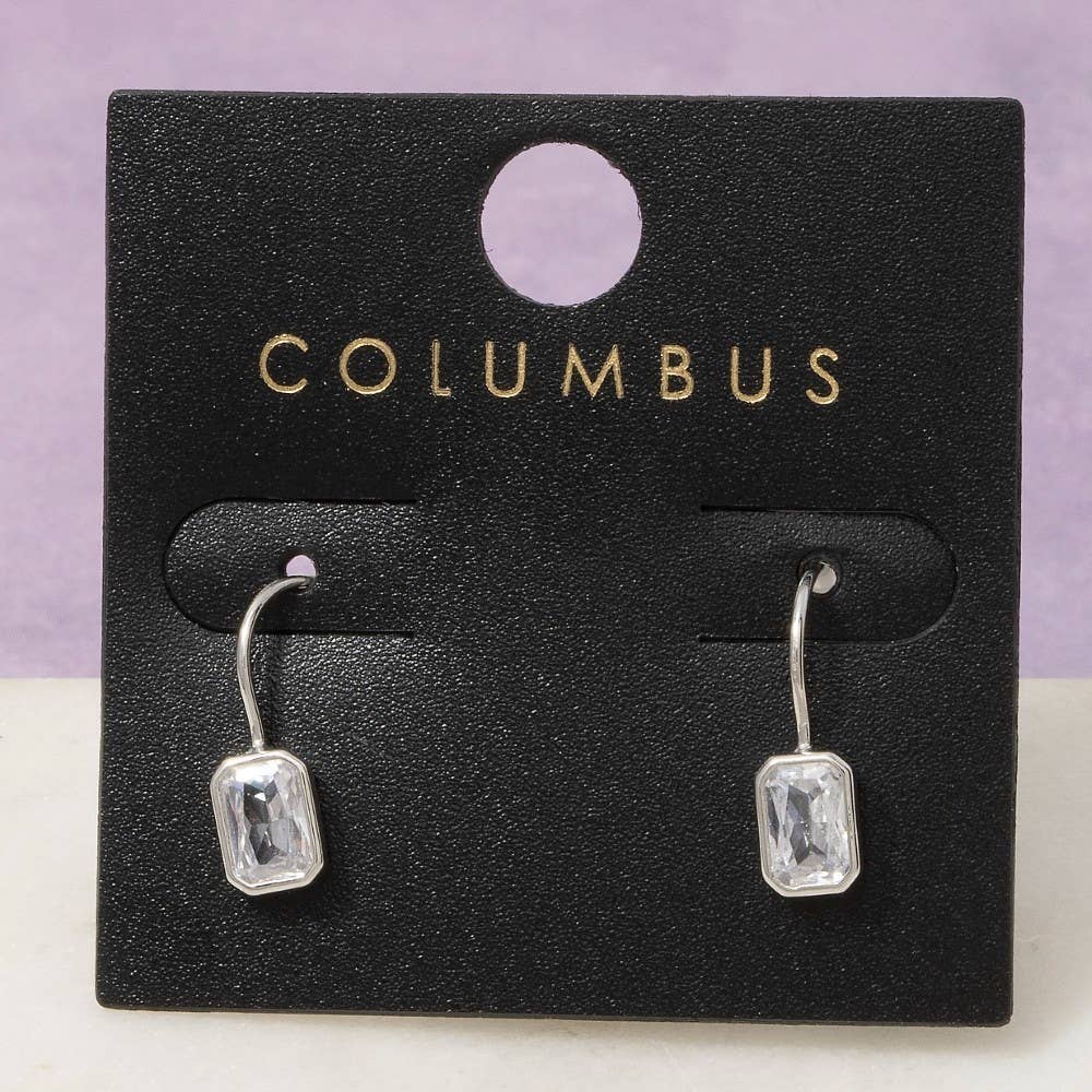 Gold Dipped Bezel Emerald Cut Cz Drop Earrings
