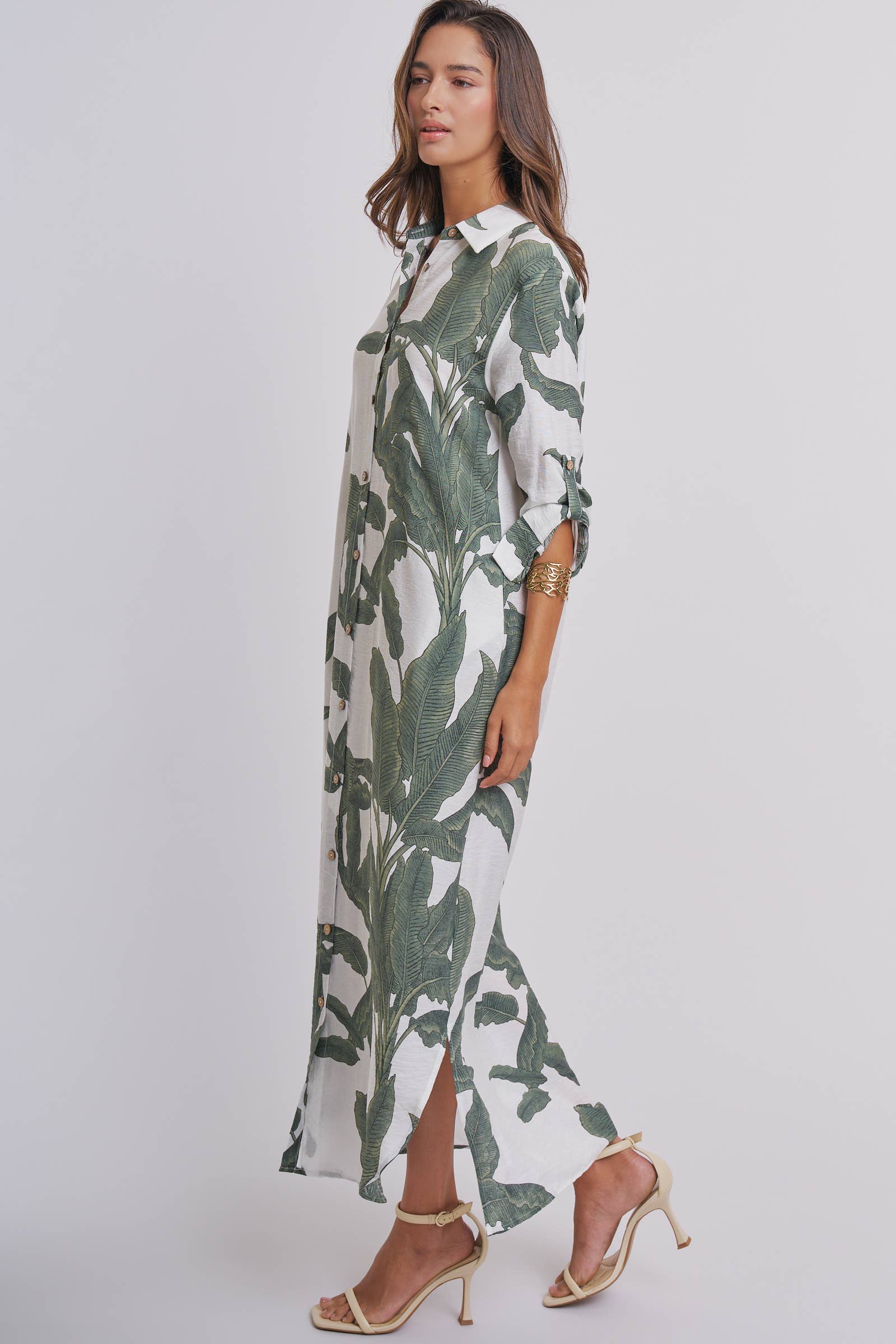 Tropical Paradise Button Down Collared Vacation Dress