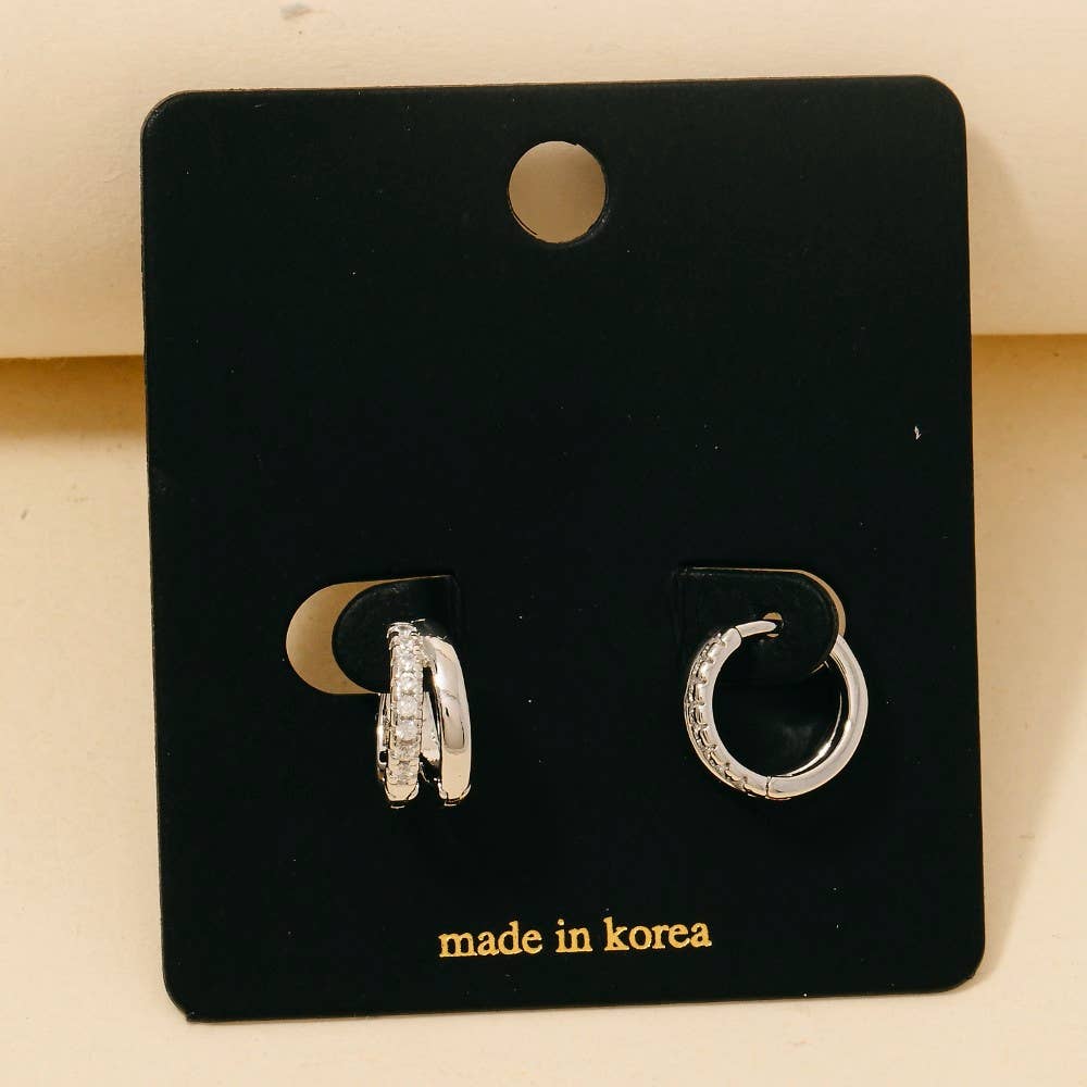 Cz Pave Layered Hinge Hoop Earrings