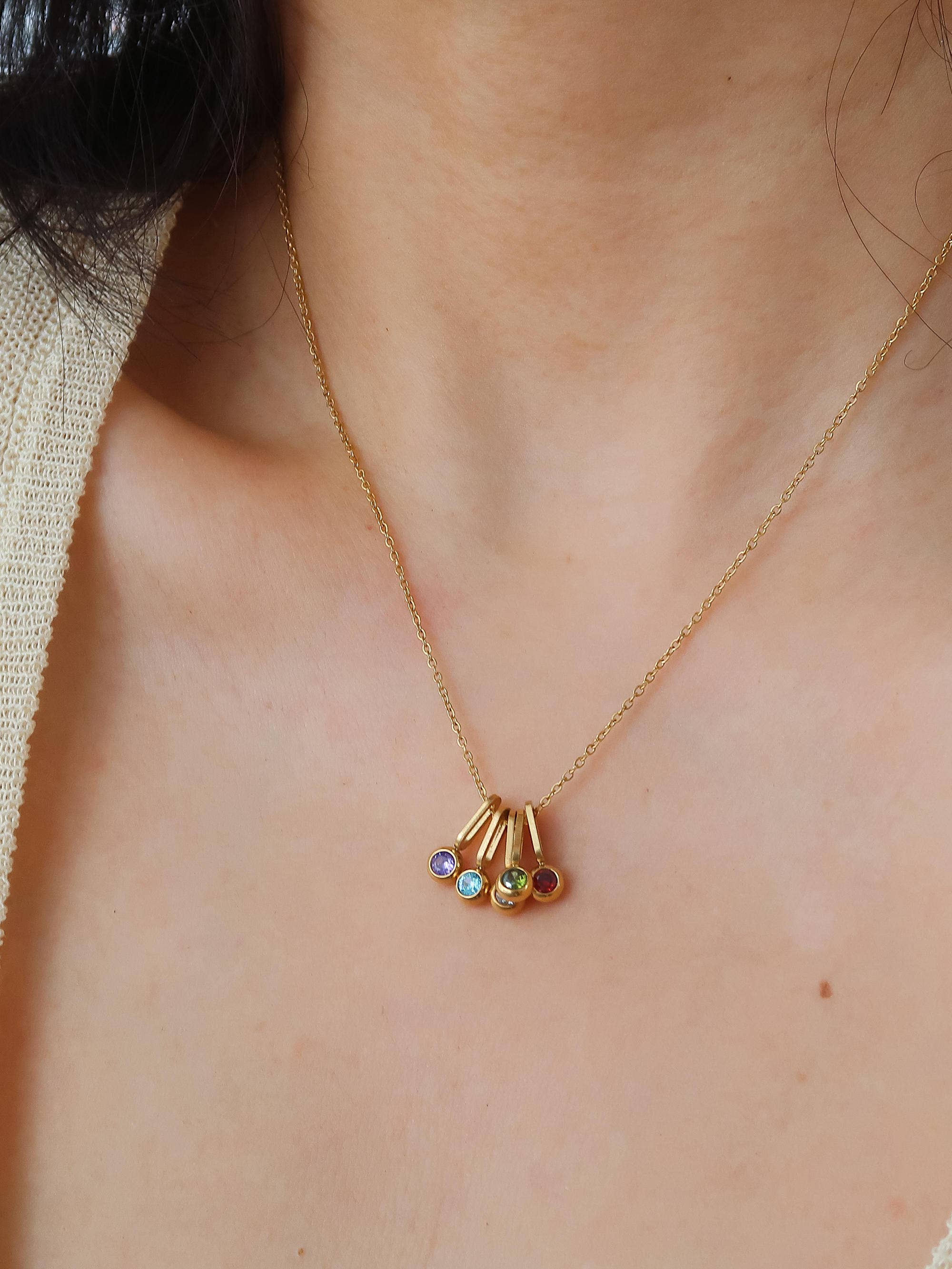 Five Stone Charm Necklace Non-Tarnish 18K Dipped