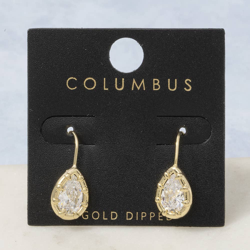 Gold Dipped Teardrop Cz Bezel Drop Earrings