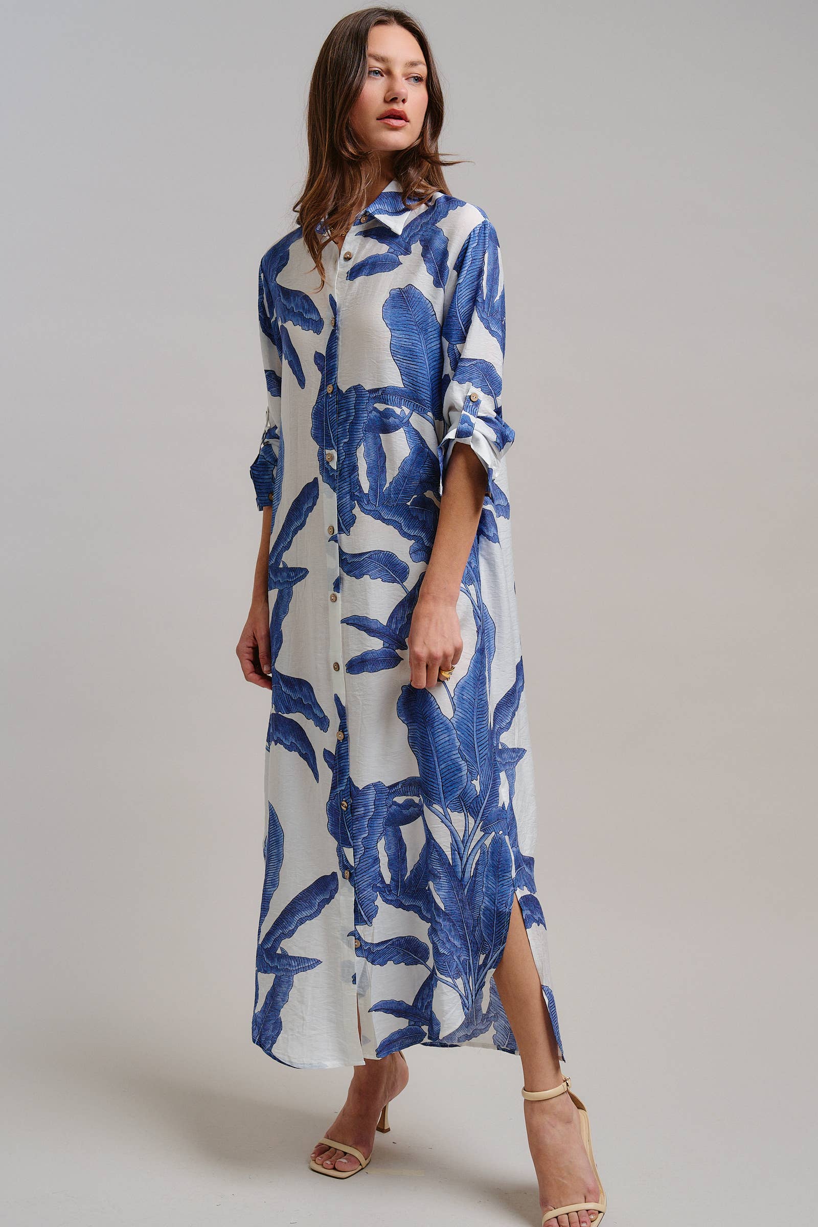 Tropical Paradise Button Down Collared Vacation Dress