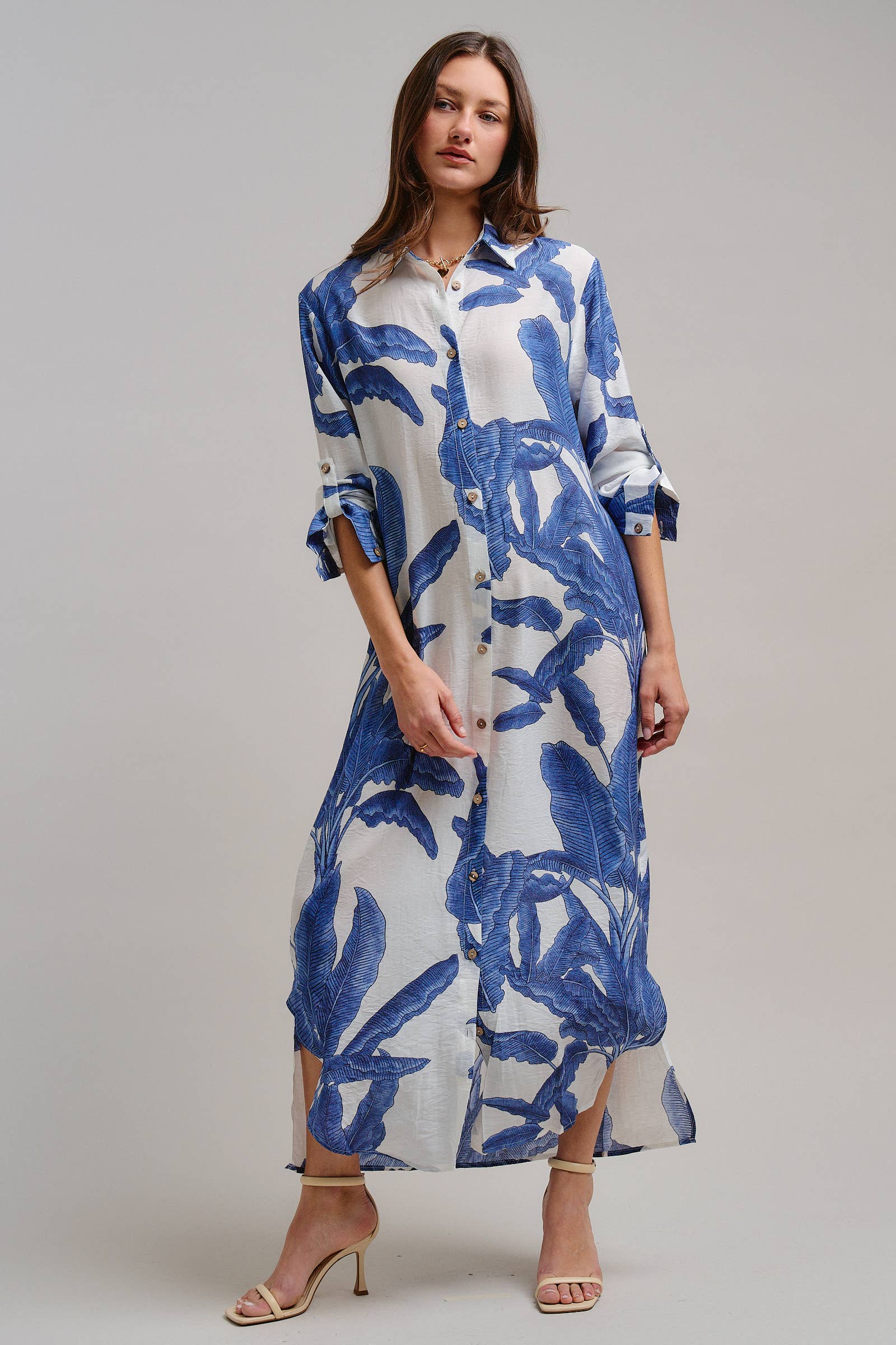 Tropical Paradise Button Down Collared Vacation Dress