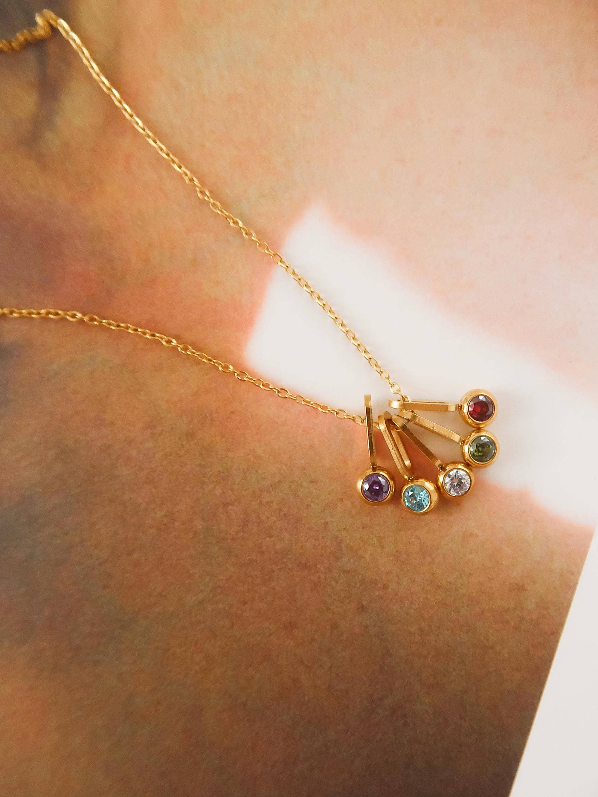Five Stone Charm Necklace Non-Tarnish 18K Dipped