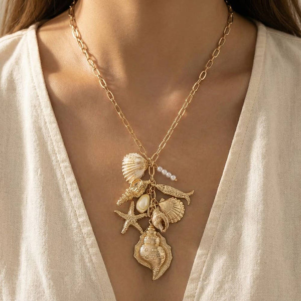Gold Sea Charm Cluster Necklace