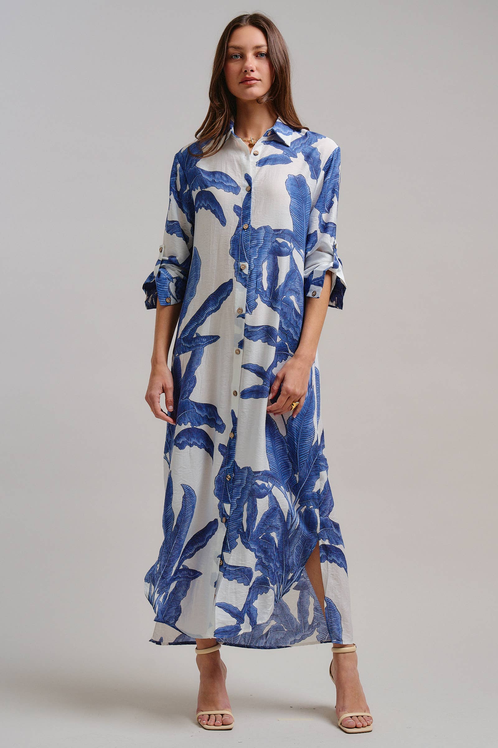 Tropical Paradise Button Down Collared Vacation Dress