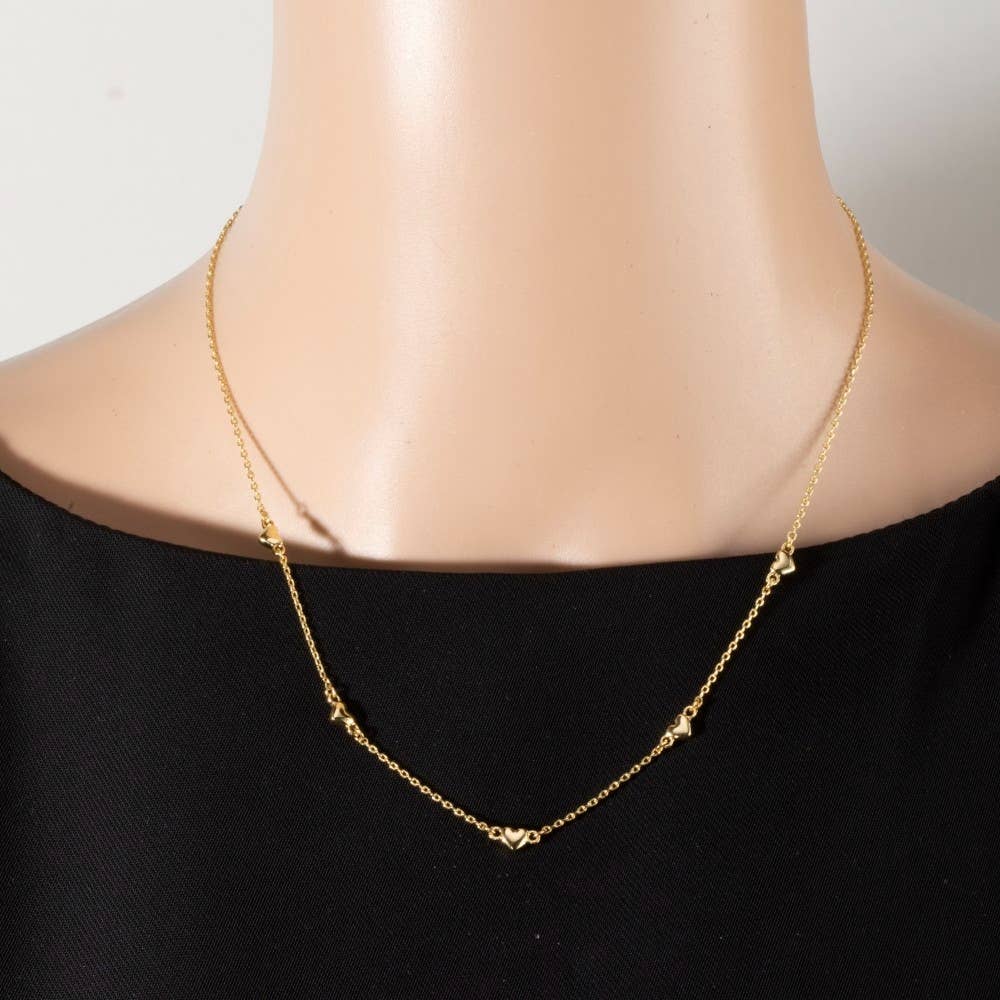 14K Gold Dipped Triple Heart Station Necklace