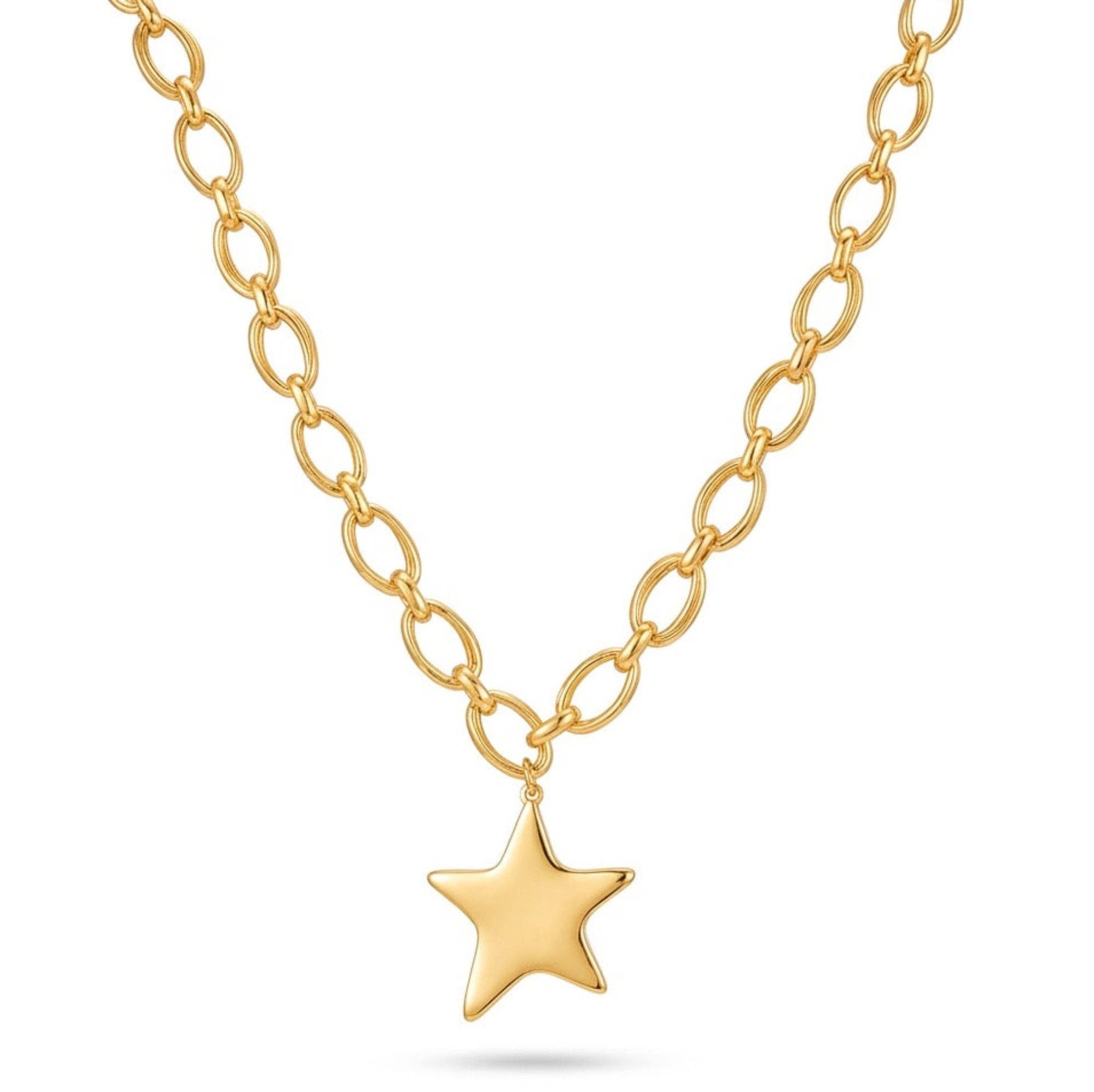 Star Charm Link Chain Necklace – Gold Statement