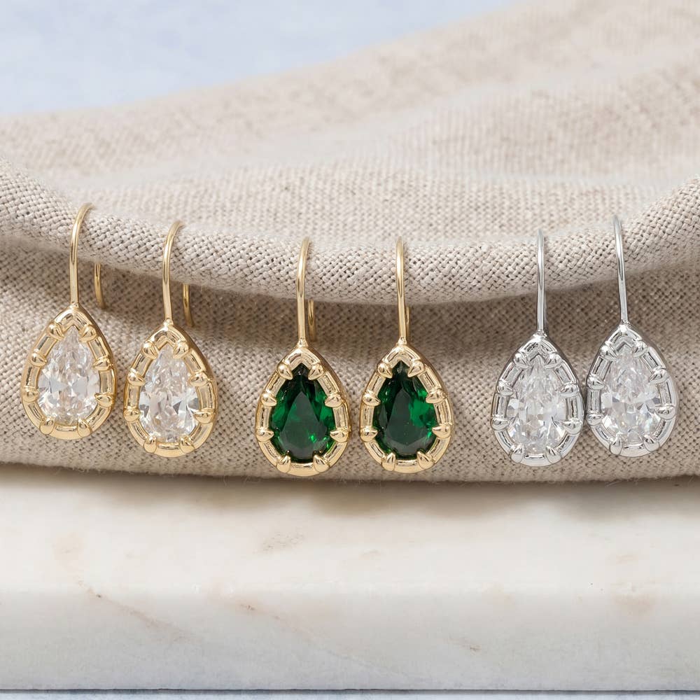Gold Dipped Teardrop Cz Bezel Drop Earrings