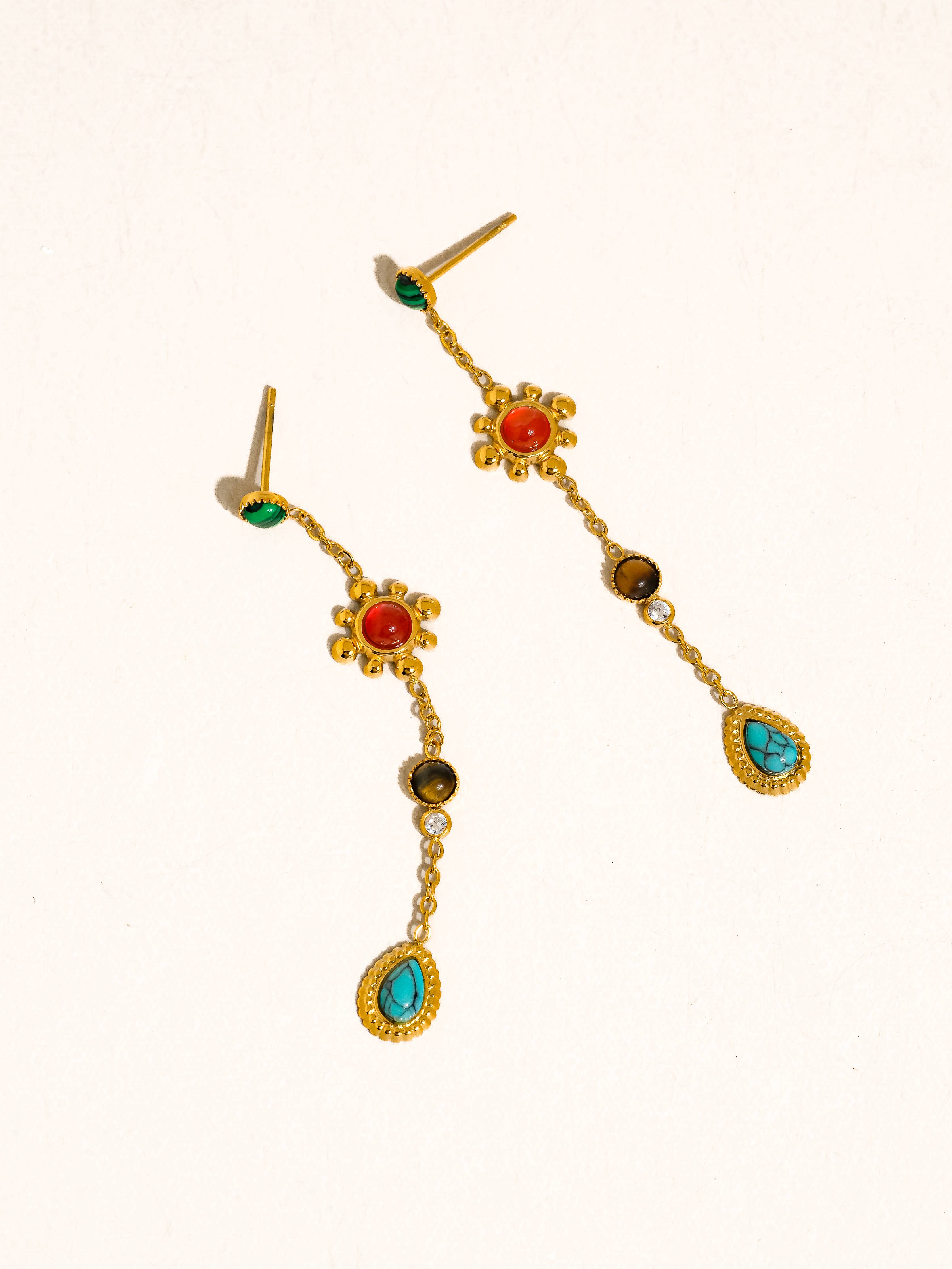 Boho Gemstone Drop Earrings 18K Gold Non-Tarnish