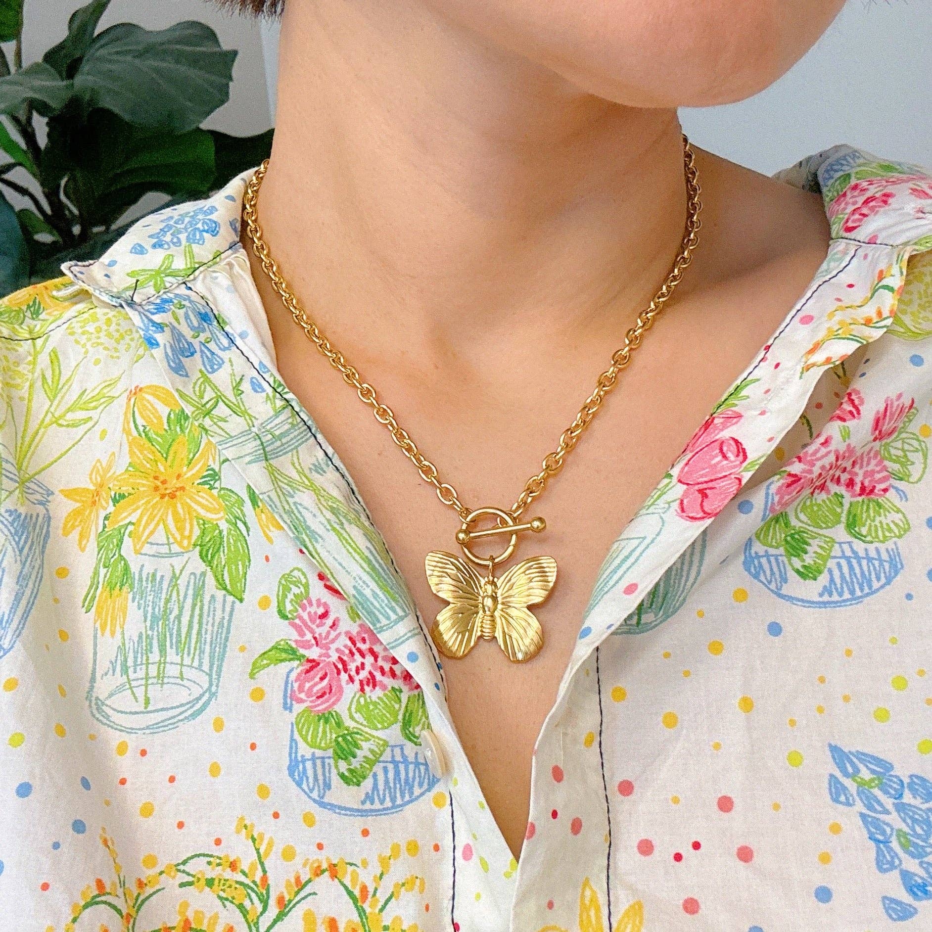 Vintage Butterfly Toggle Necklace