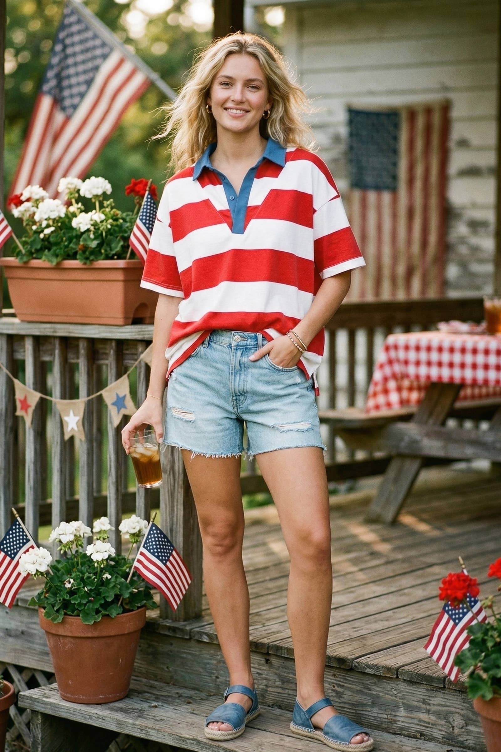 Gameday Americana Stripe Collared Top