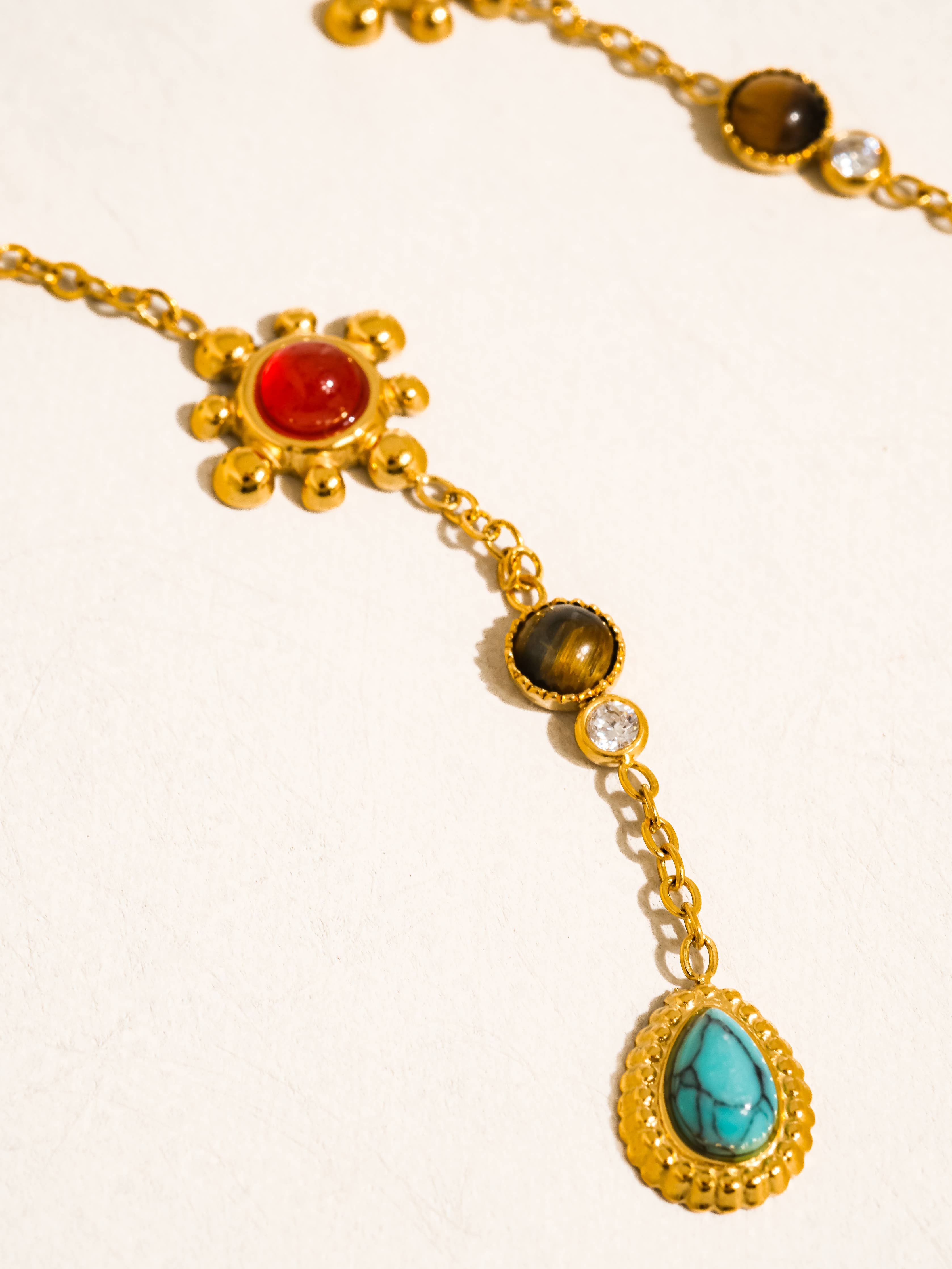Boho Gemstone Drop Earrings 18K Gold Non-Tarnish