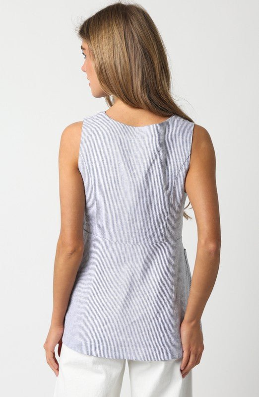 Chambray Pin Stripe Button Up Vest