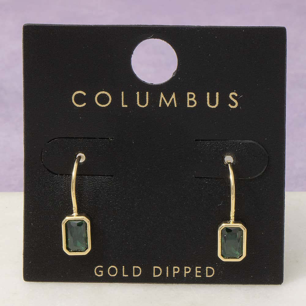 Gold Dipped Bezel Emerald Cut Cz Drop Earrings