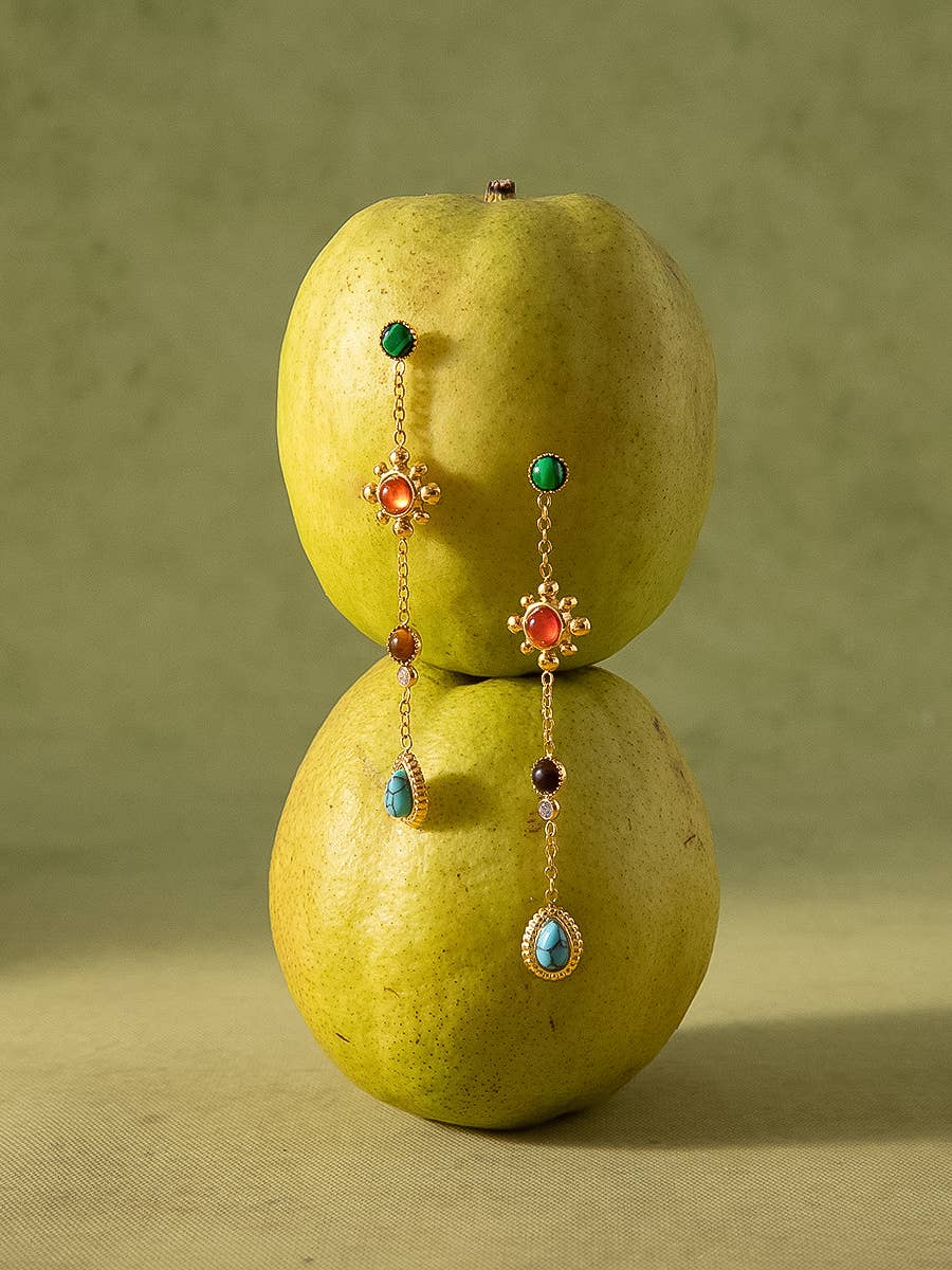 Boho Gemstone Drop Earrings 18K Gold Non-Tarnish