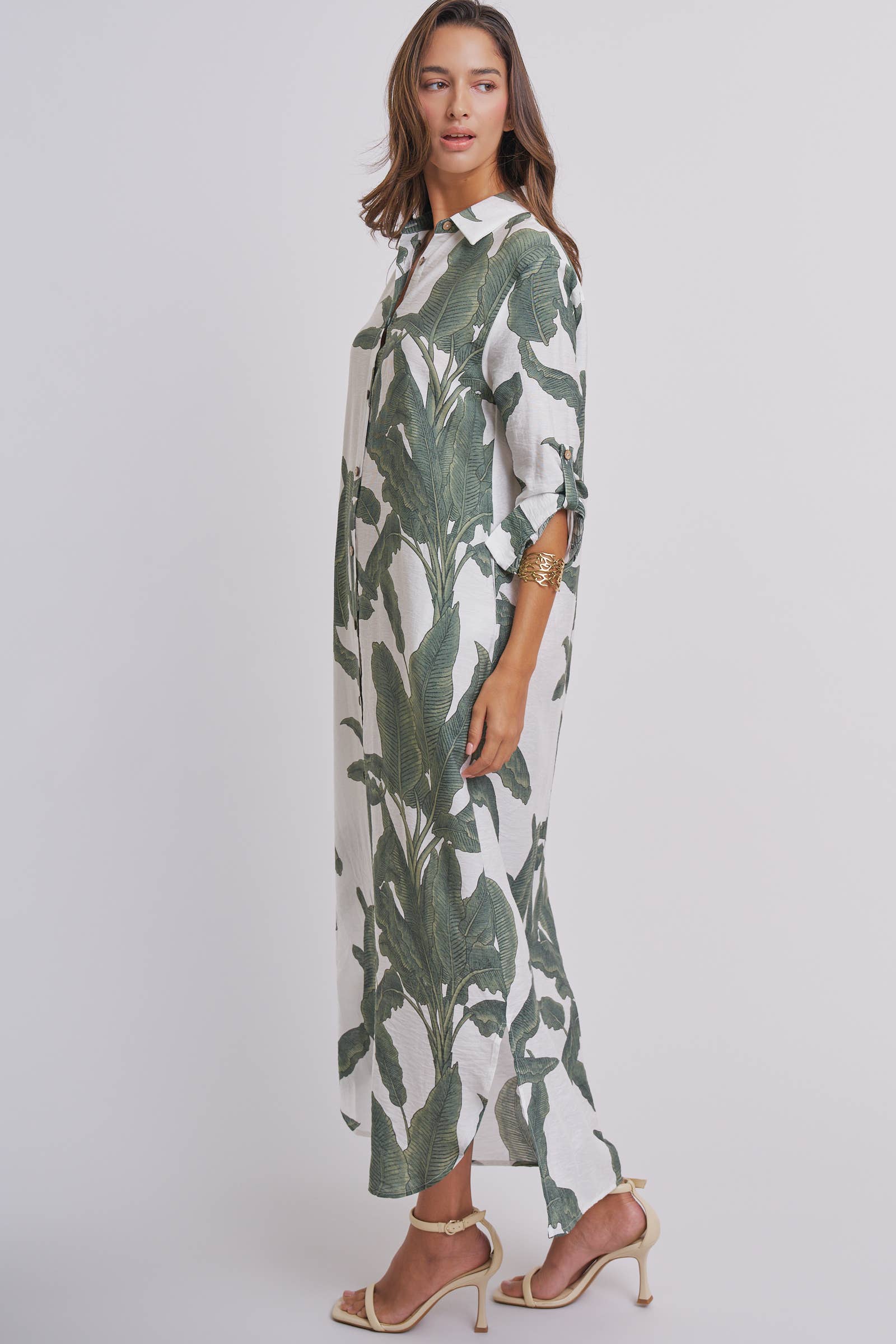 Tropical Paradise Button Down Collared Vacation Dress