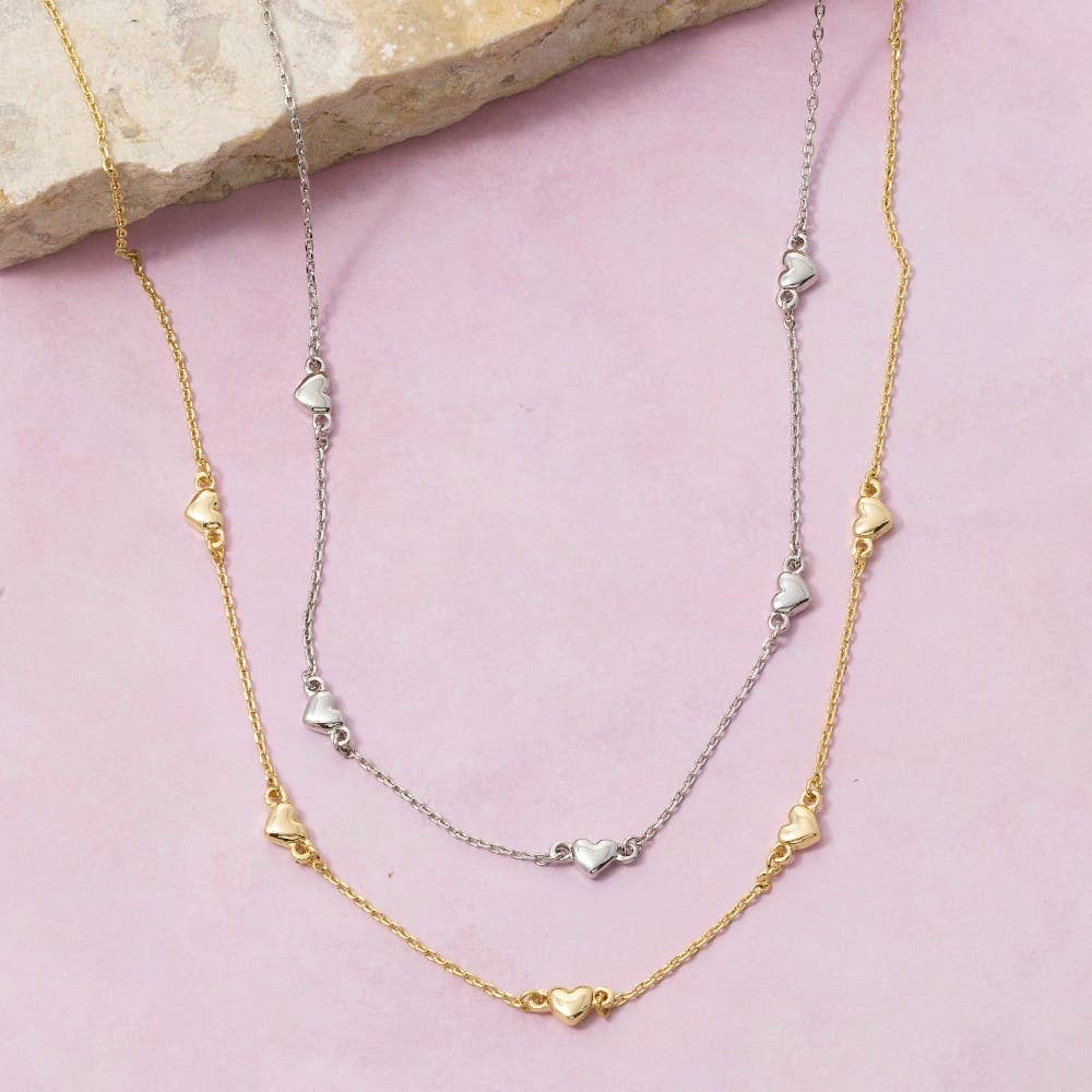 14K Gold Dipped Triple Heart Station Necklace
