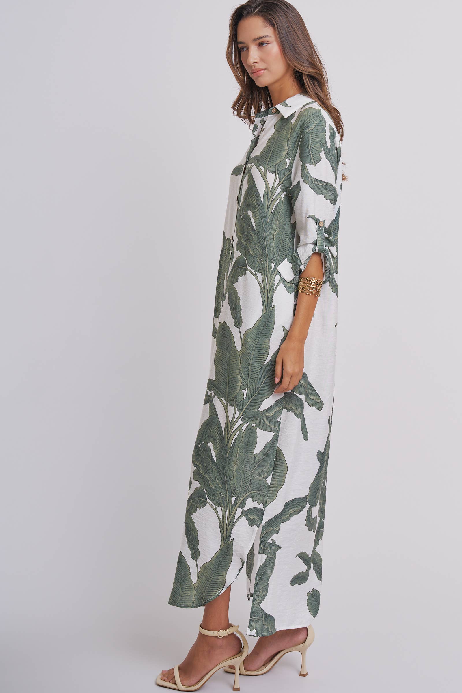 Tropical Paradise Button Down Collared Vacation Dress
