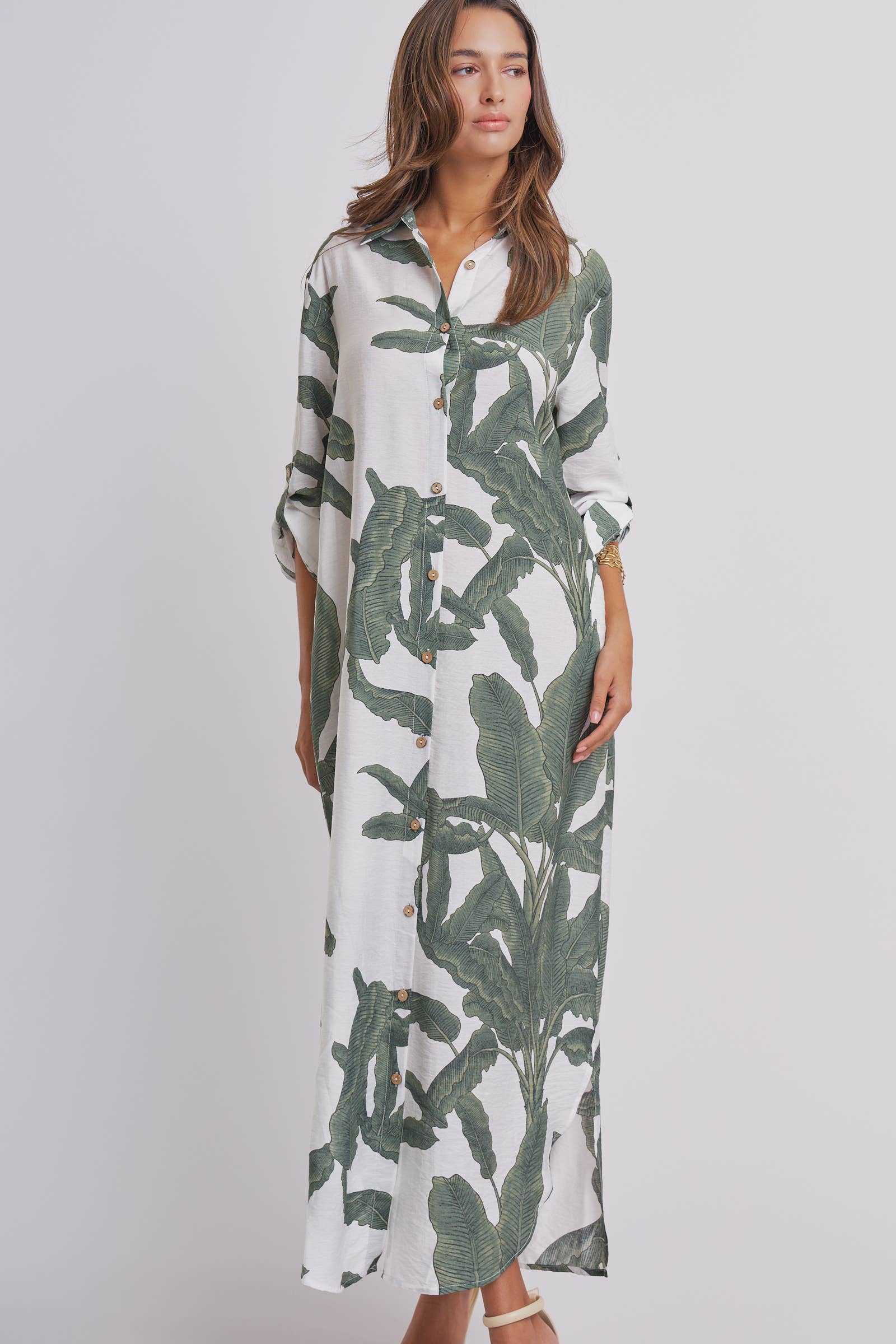 Tropical Paradise Button Down Collared Vacation Dress