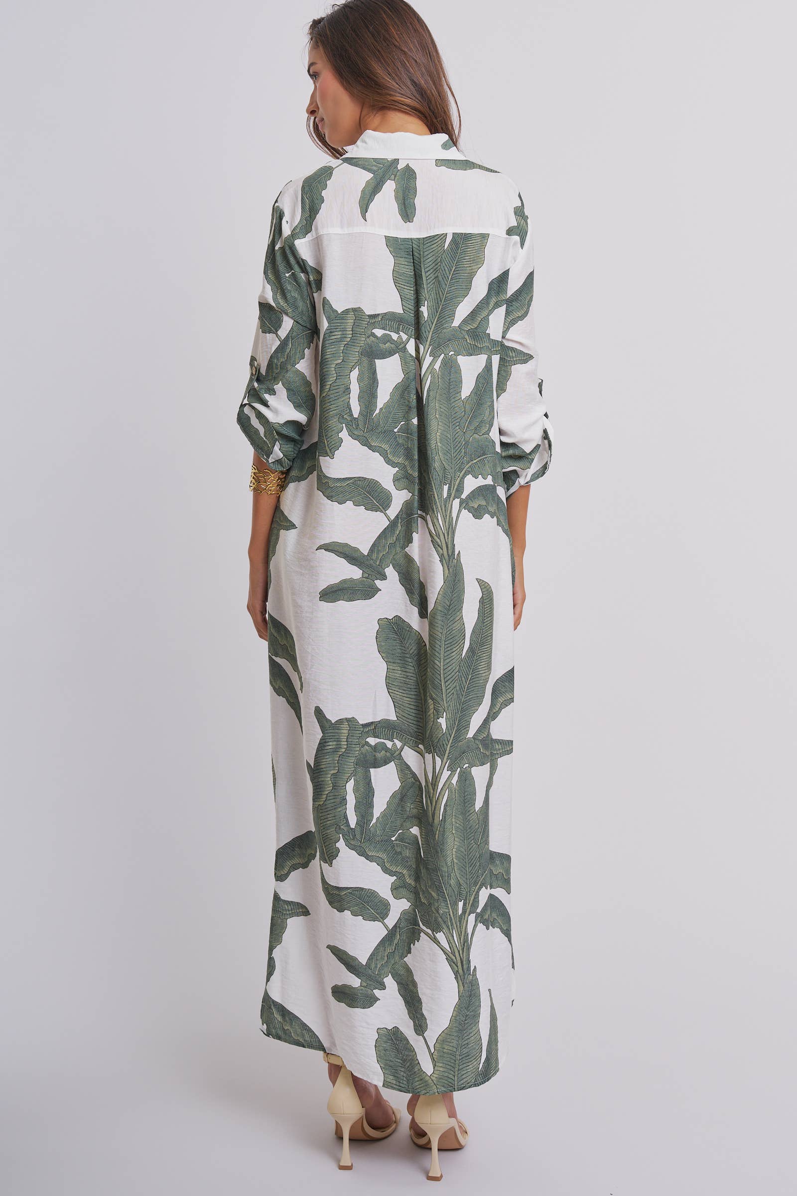 Tropical Paradise Button Down Collared Vacation Dress