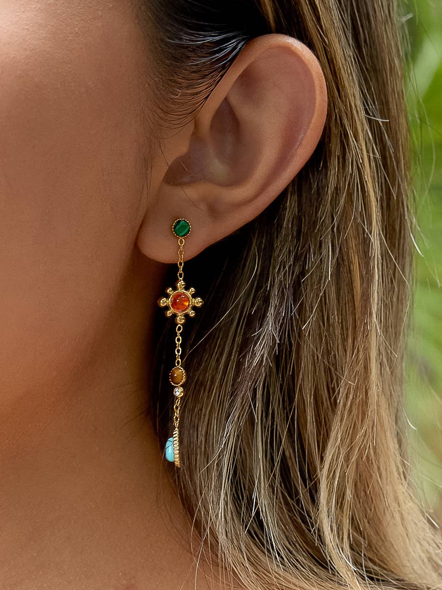 Boho Gemstone Drop Earrings 18K Gold Non-Tarnish