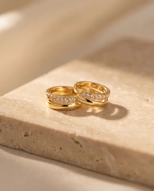 CZ Pave Layered Hinge Hoop Earrings
